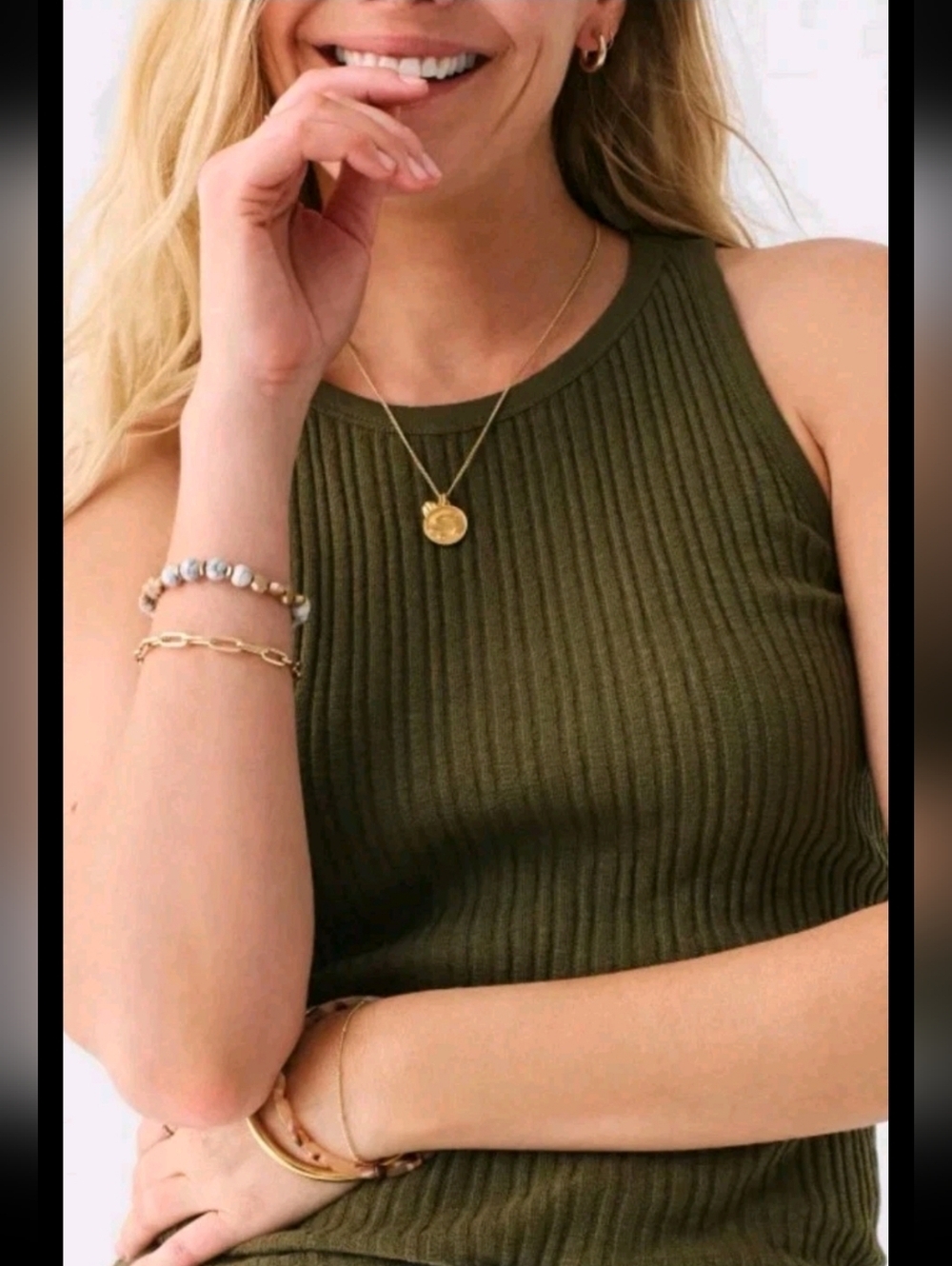 Faherty Olive Ribbed Tank Top - Picture 2 of 12